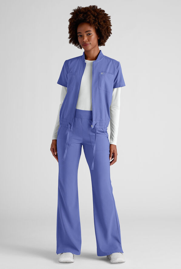 Easy STRETCH Sydney Women's Flare Leg Scrub Pants &ndash; 2-Piece Jumpsuit Bottom - Ceil Blue - 6