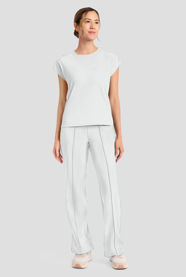 Cherokee Achieve Women's 1-Pocket STRETCH Raglan Sleeve Crew Neck Knit Scrub Top - White - 4