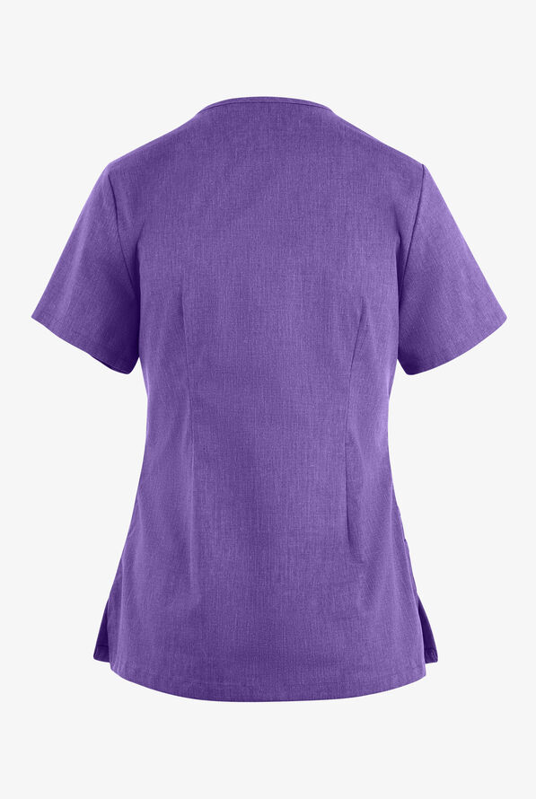 Blusa m&eacute;dica UA Butter-Soft STRETCH con lazos entrecruzados y 4 bolsillos para mujer - Sparkling Grape Heather - 4
