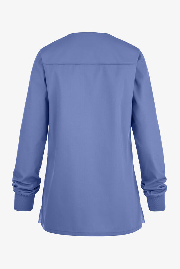 Cherokee Workwear Professionals Women's 3-Pocket STRETCH Snap Front Scrub Jacket - Ceil Blue - 2