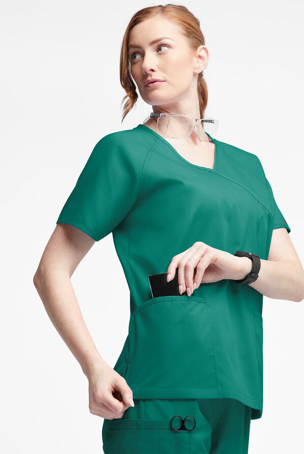 Butter-Soft Originals Women's 3-Pocket Mock Wrap Raglan Sleeve Scrub Top - Hunter - 2