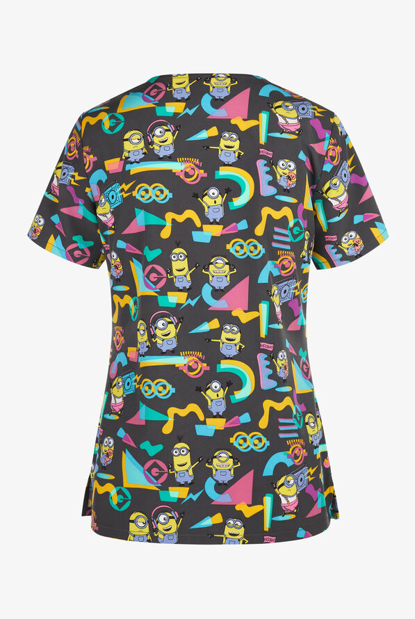 Blusa médica estampada Tooniforms Minions Positive Vibe Tribe STRETCH con cuello en V y 3 bolsillos para mujer - null - 2