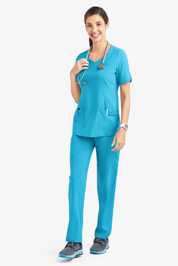 Easy STRETCH Aisha Women's 2-Pocket Sweetheart Neckline Scrub Top - Turquoise - 2