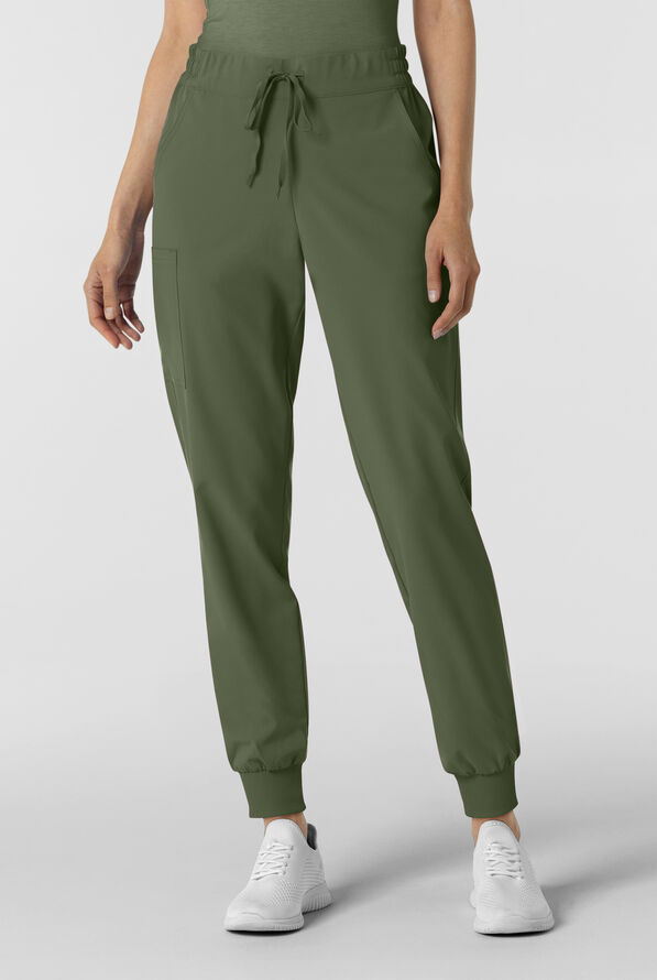 Wink Renew Women's 6-Pocket STRETCH Flat Front Drawstring Cargo Jogger Scrub Pant - Olive - 1