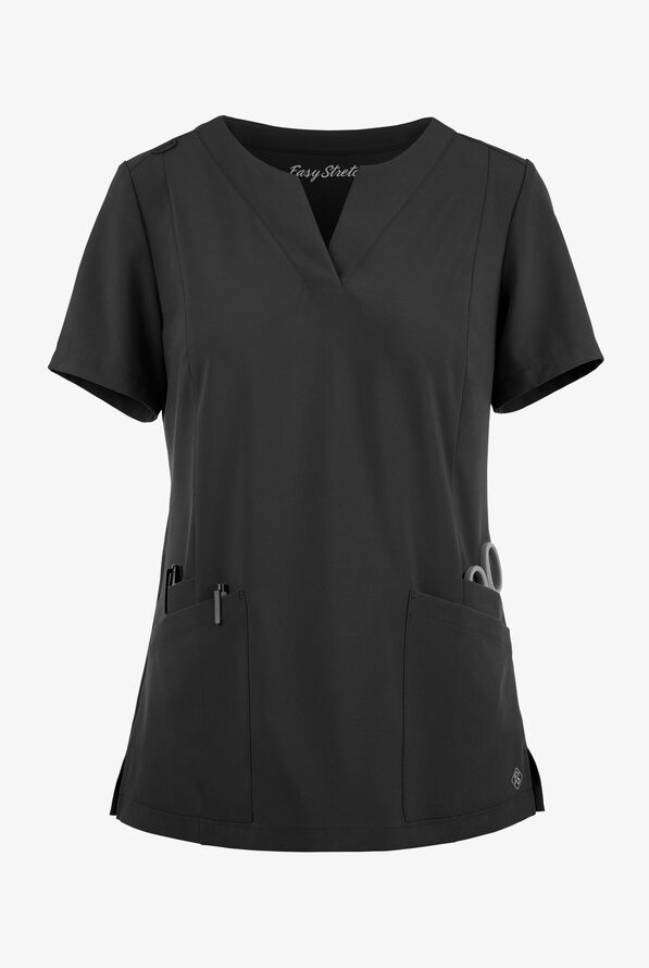Blusa médica Easy STRETCH Chrisette de corte moderno con 4 bolsillos y escote femenino para mujer - Onyx Black - 1