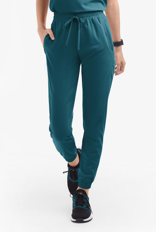 Easy STRETCH Kourtney Women's 5 Pocket Modern Slim Leg Jogger Scrub Pants - Petite - Caribbean Blue - 2