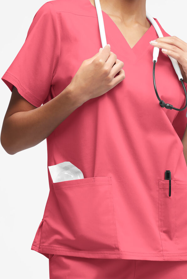 Butter-Soft STRETCH Women's 4-Pocket V-Neck Scrub Top - Rouge Rose - 2