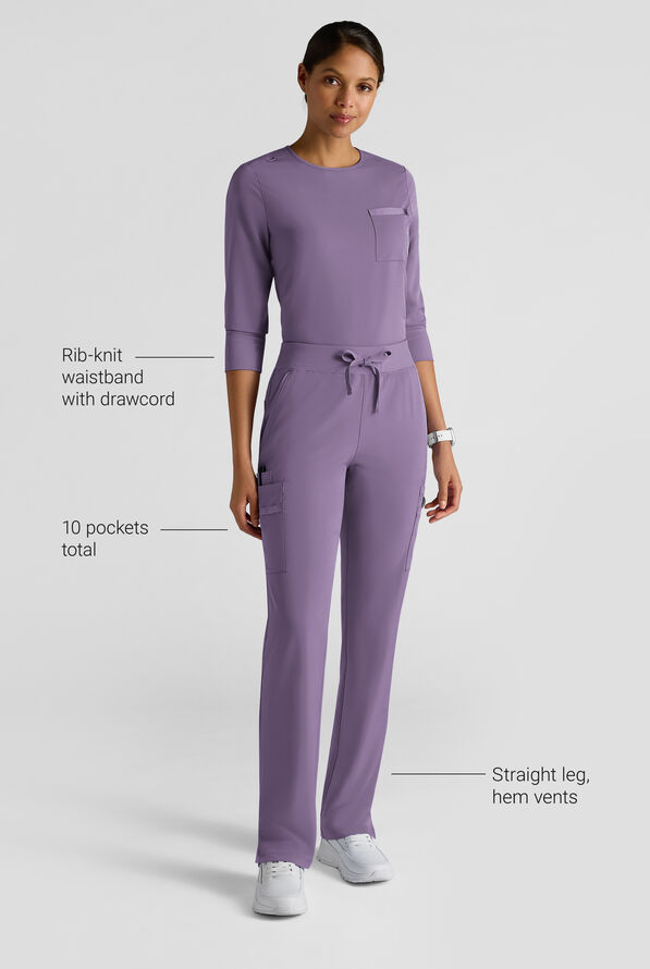 WhisperLite YARA Women's 10-Pocket STRETCH Cargo Straight Leg Scrub Pants - Purple Dusk - 3