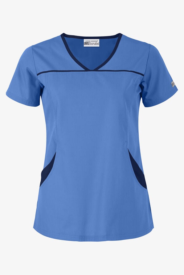 Blusa médica UA Best Buy con 4 bolsillos y costuras estilo princesa para mujer - Ceil/Navy - 1
