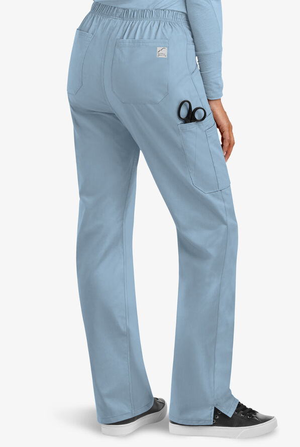 Butter-Soft STRETCH Women's 9-Pocket Drawstring with Back Elastic Scrub Pants - Tall - Ash Blue - 2