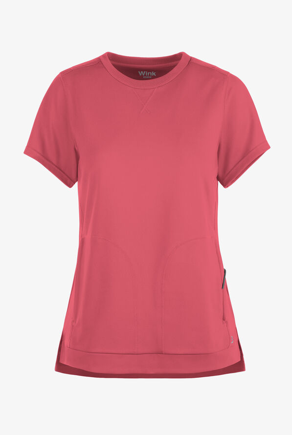 Wink Renew Knit Women's 2-Pocket STRETCH Rib-Knit Crew Neck Scrub Top - Ruby - 1