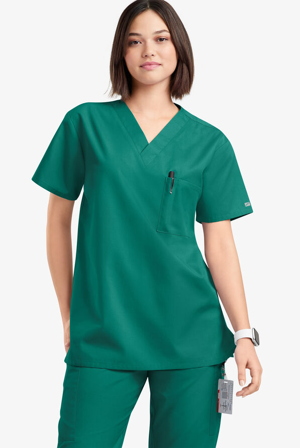 Blusa médica unisx Butter-Soft Originals con cuello en V y 2 bolsillos - Hunter - 2