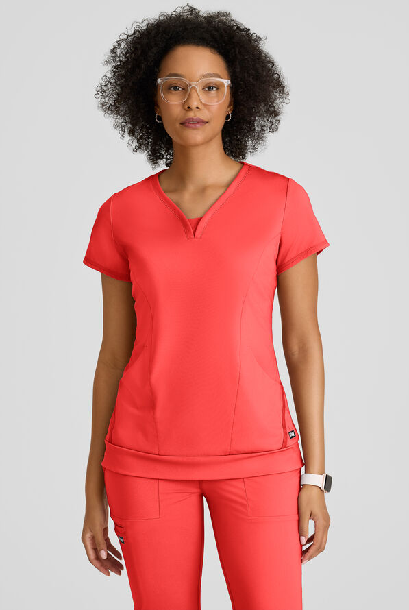 Blusa m&eacute;dica Grey's Anatomy by Barco Spandex Knit Motivate STRETCH con cuello en V y 2 bolsillos para mujer - Radiant Coral - 2