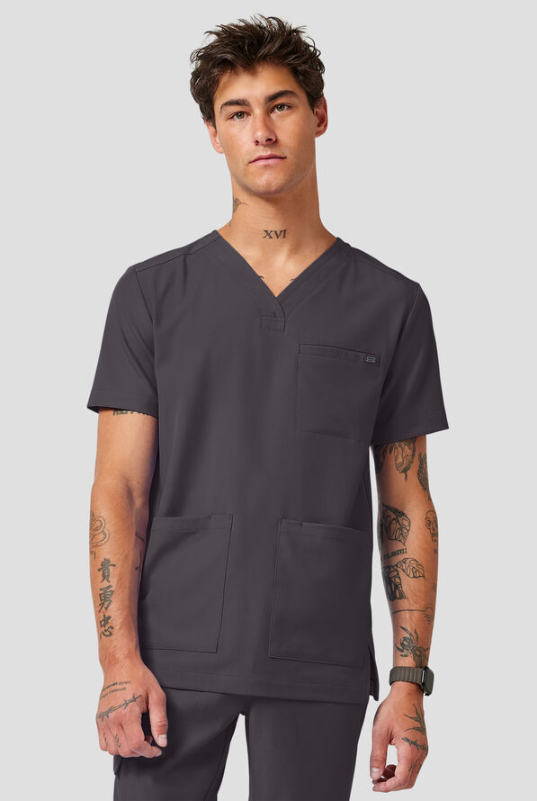 Camisa m&eacute;dica Healing Hands Quest Avery STRETCH con 4 bolsillos y cuello en Y para hombre - Pewter - 2