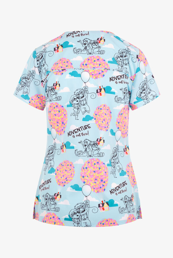Tooniforms Pixar's Up Adventure Women's 2-Pocket STRETCH V-Neck Print Scrub Top - null - 2