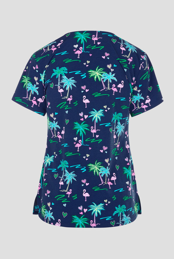 Med Couture Tropic Love Women's 1-Pocket STRETCH Tuck- In V-Neck Print Scrub Top - null - 2