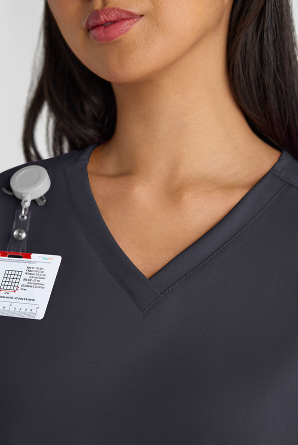 Grey's Anatomy by Barco Emerge Brylyn Women's 2-Pocket STRETCH Dolman Sleeve V-Neck Scrub Top - Steel Gray - 4