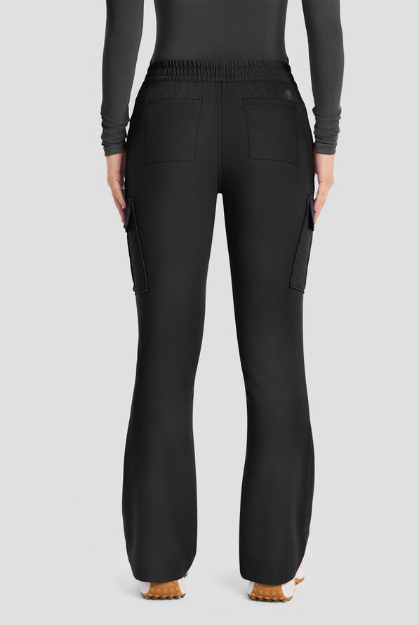 Healing Hands Quest Blair Women's 6-Pocket STRETCH Flare Leg Drawstring Cargo Scrub Pants - Petite - Black - 4