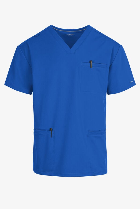 Cherokee Achieve Men's 3-Pocket STRETCH V-Neck Scrub Top - Royal - 1