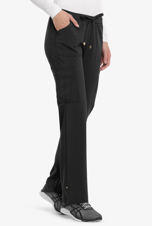 heartsoul Love Always Charmed Women's 6-Pocket STRETCH Drawstring Cargo Scrub Pants - Black - 3