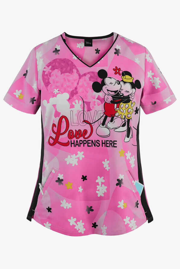 Tooniforms Disney Shaped Love Happens Print Scrub Top, Disney Scrubs