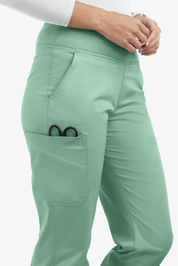 Butter-Soft STRETCH Women's 4-Pocket Knit Waistband Yoga Scrub Pants - Tall - Water Mint - 4