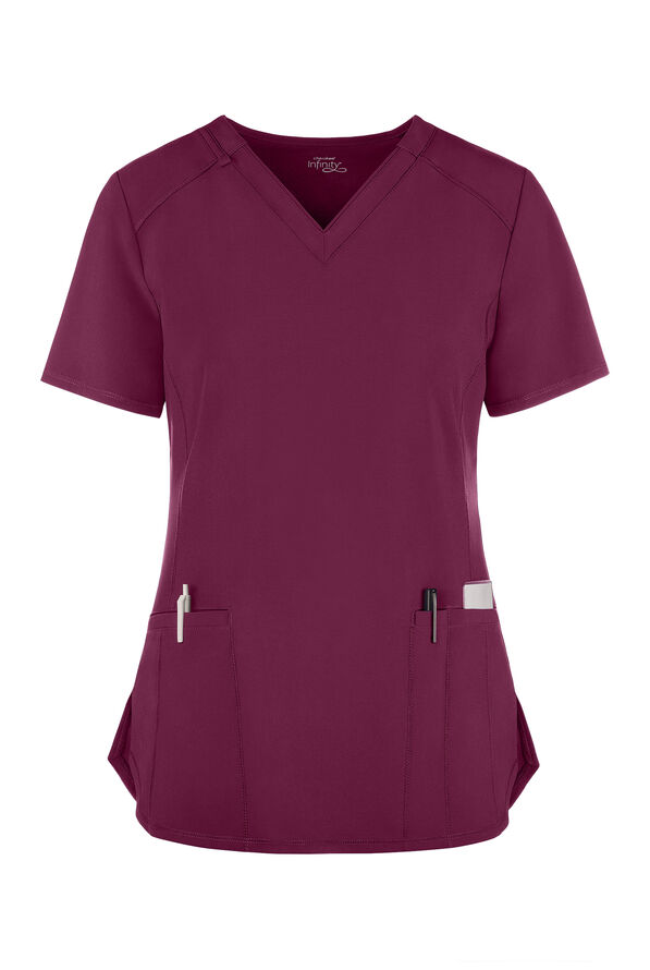 Infinity Women's 2-Pocket STRETCH V-Neck Scrub Top - Wine - 1
