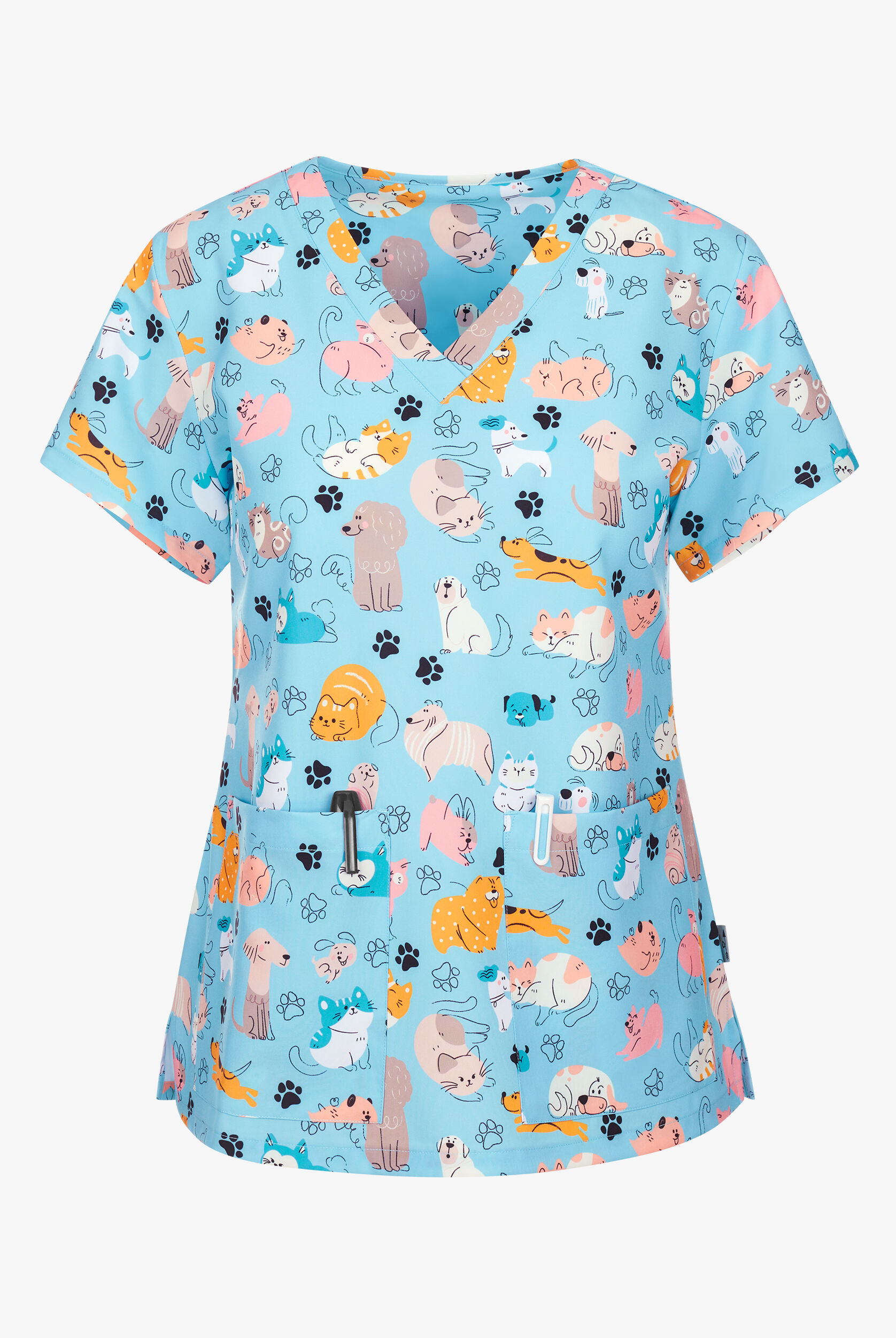 Zavate Ava Therese Furry Friends Women's 2-Pocket STRETCH V-Neck