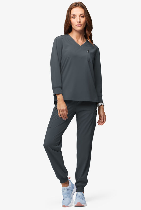 Easy STRETCH Women's Josie 2-Pocket Relaxed 3/4" Sleeve Scrub Top - Pewter - 4