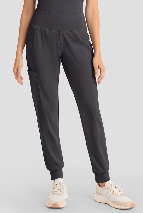 Cherokee Achieve Women's 5-Pocket STRETCH Cargo Jogger Knit Scrub Pants - Petite - Pewter - 1