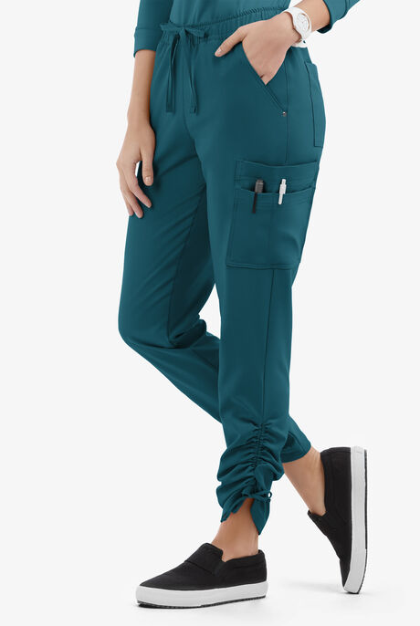 Easy STRETCH Halle Women's 11-Pocket Ruched Leg Jogger Scrub Pants