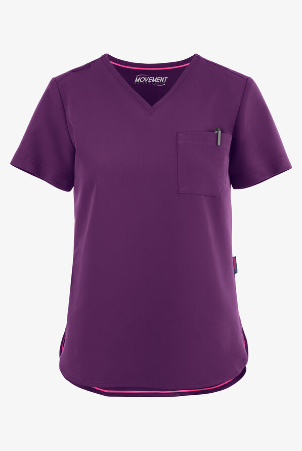 Blusa m&eacute;dica MOVEMENT by Butter-Soft Ceti con cuello en V y 1 bolsillo para mujer - Eggplant - 1