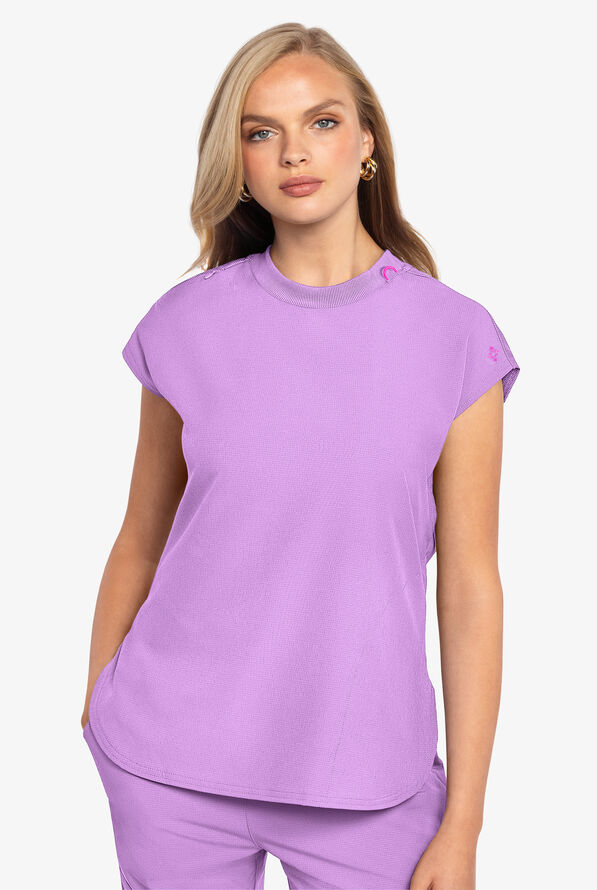 Med Couture Amp Women's 2-Pocket STRETCH Tuck in Dolman Crew Neck Scrub Top - Digital Lavendar - 2