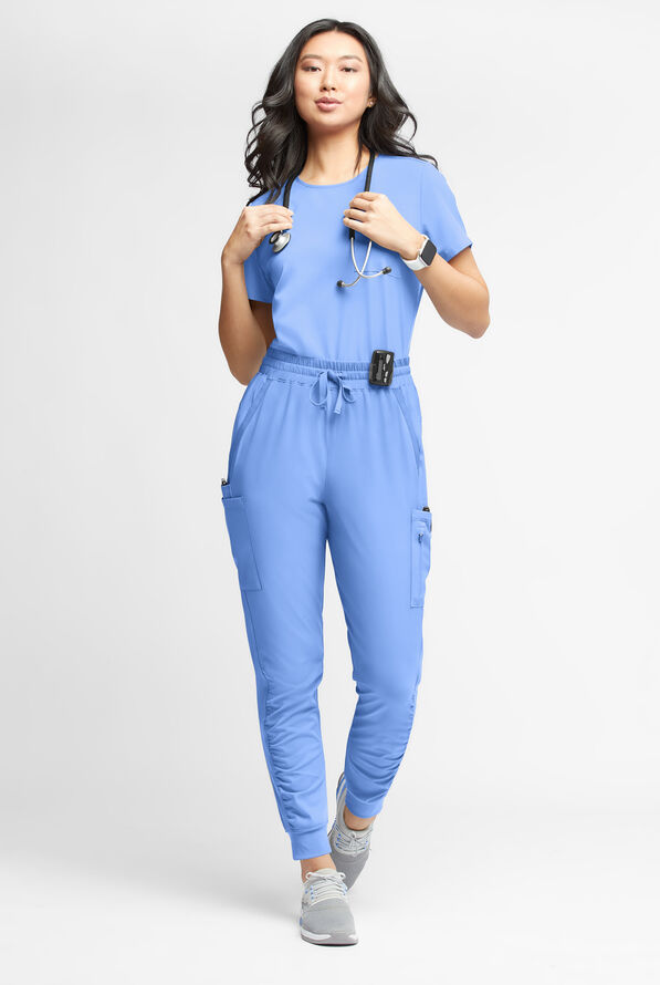 WhisperLite Calla Women's 6-Pocket Ruched Leg Cargo Scrub Pants - Ceil Blue - 2