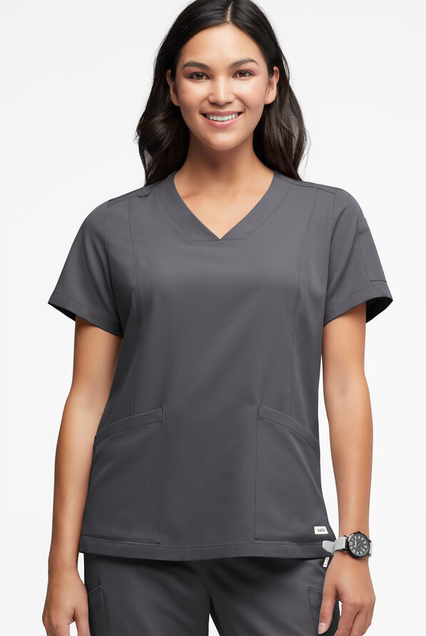 Blusa médica ReSurge Ruby con cuello en V y 5 bolsillos para mujer - Pewter - 3