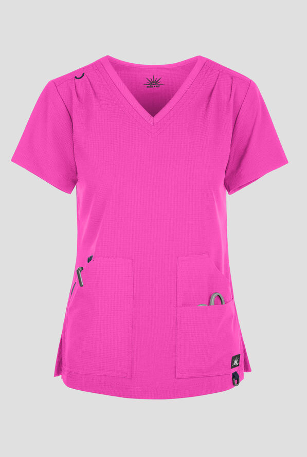 Blusa m&eacute;dica koi Solis Sari STRETCH con cuello en V y 4 bolsillos para mujer - Hibiscus - 1