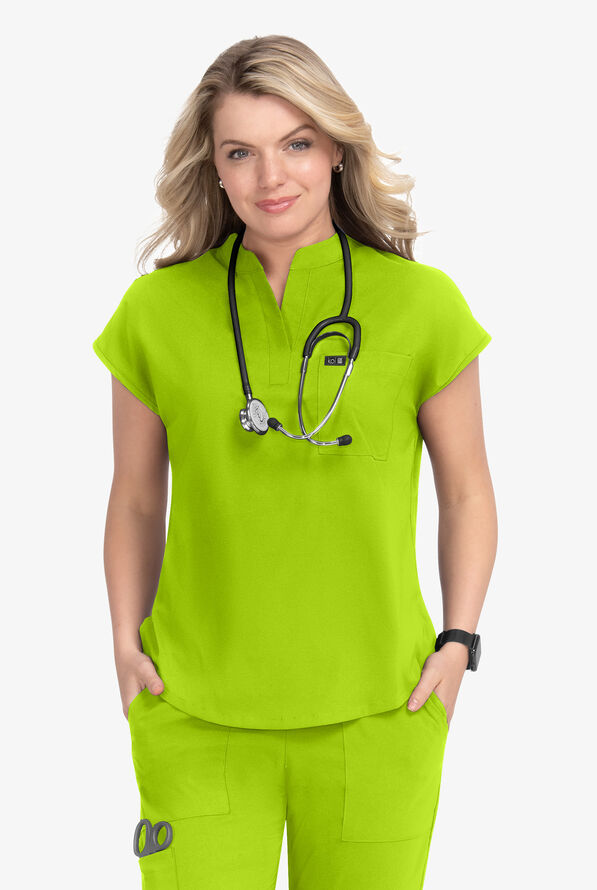 koi Basics Ari Women's 1-Pocket STRETCH Dolman Sleeve Mandarin Collar Scrub Top - Green Tea - 2