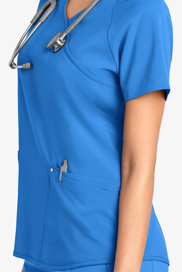 Easy STRETCH Cara Women's 4-Pocket Raglan Scrub Top - Cerulean - 5