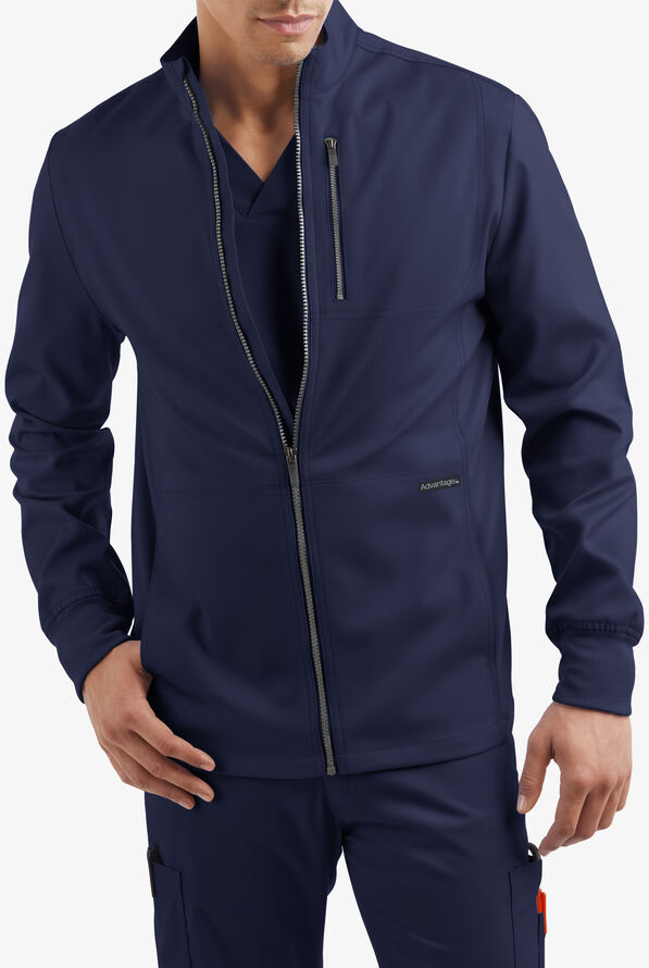 Advantage STRETCH Men's 4-Pocket Zip Front Warm-Up Scrub Jacket - Navy - 6