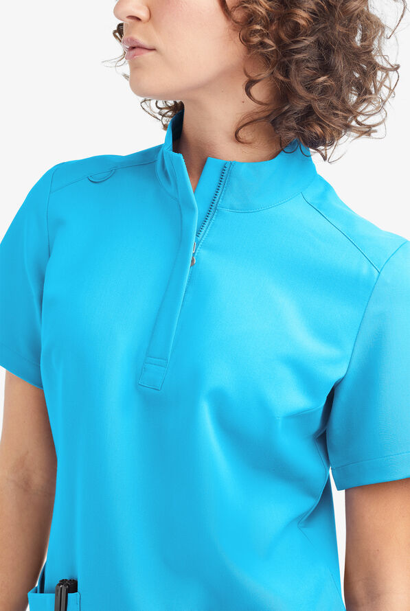 Movement by Butter-Soft Lyrae Women’s 6-Pocket Zip Closure Neck Scrub Top - Turquoise - 3