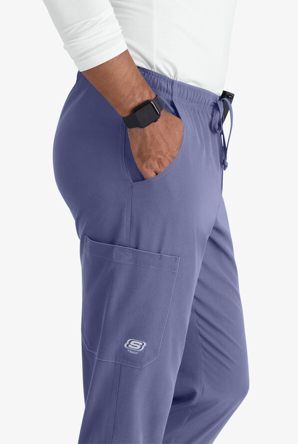 Skechers by Barco Structure Men's 3-Pocket STRETCH Cargo Jogger Scrub Pants - Short - Ceil Blue - 2
