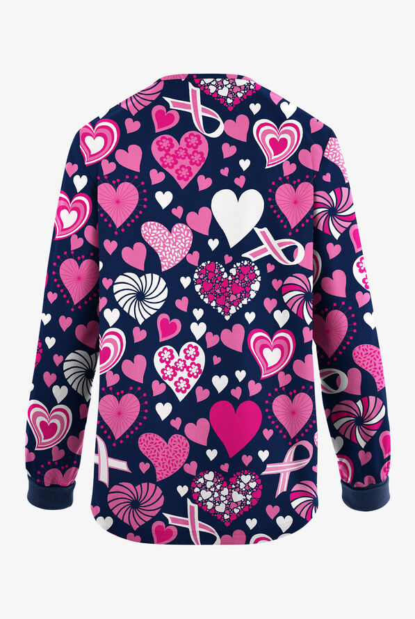 Chaqueta médica estampada Butter-Soft Originals Ribbons Of Love Navy con 3 bolsillos para mujer - null - 2