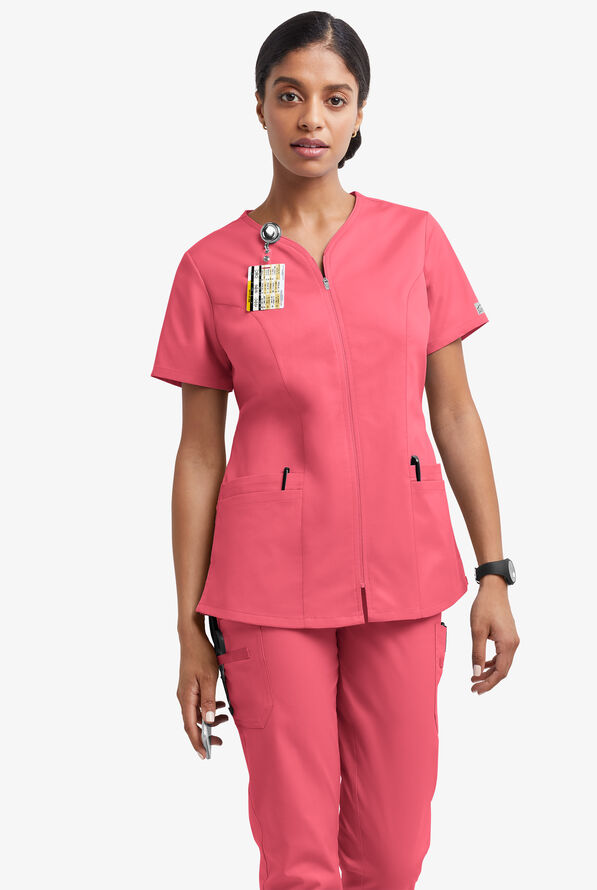Blusa médica UA Butter-Soft STRETCH con cremallera y 4 bolsillos para mujer - Rouge Rose - 2