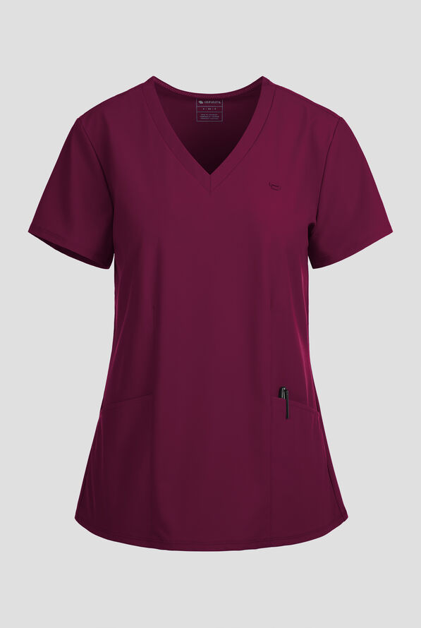 Infinity Pursuit Women's 2-Pocket STRETCH V-Neck Scrub Top - Wine - 1