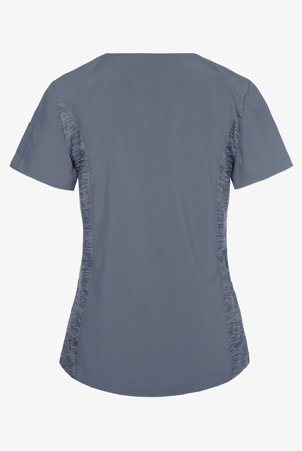 Urbane Performance Women's Curved V-Neck Knit Panel STRETCH Scrub Top - Steel Gray - 2