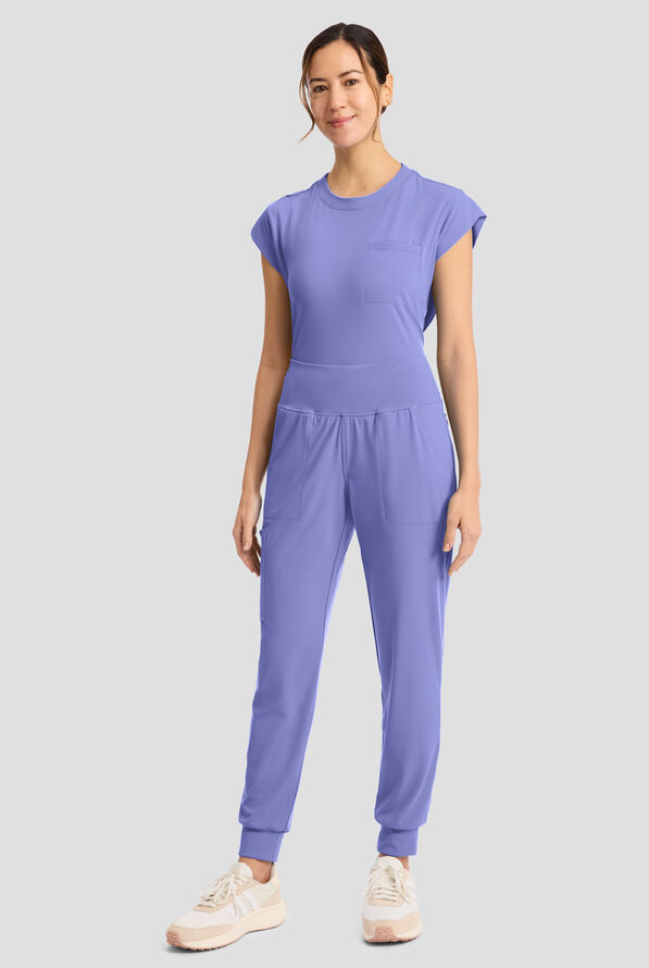 Cherokee Achieve Women's 5-Pocket STRETCH Cargo Jogger Knit Scrub Pants - Ceil Blue - 5