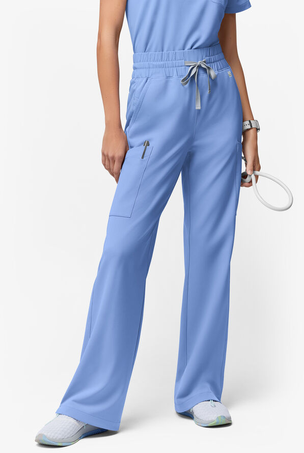 ReSurge Crystal Women's 7-Pocket High Waisted Wide Leg Pant - Petite - Ceil Blue - 1