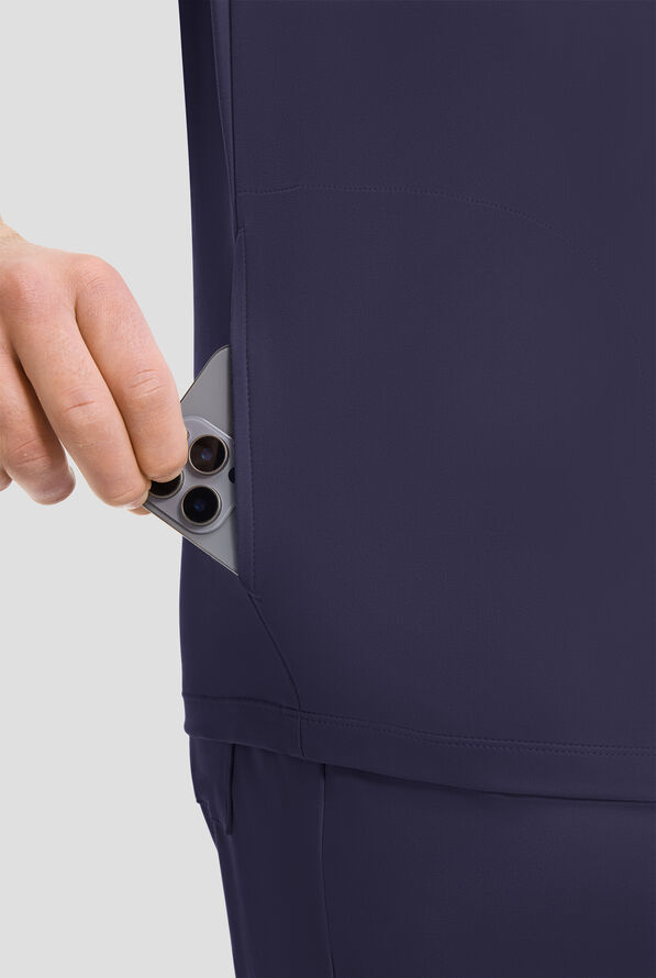 Cherokee Achieve Men's 3-Pocket STRETCH Relaxed V-Neck Knit Scrub Top - Navy - 3