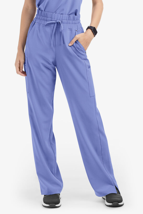 Easy STRETCH Ellie Women's 5-Pocket High Waisted Wide Leg Scrub Pants - Tall - Ceil Blue - 1