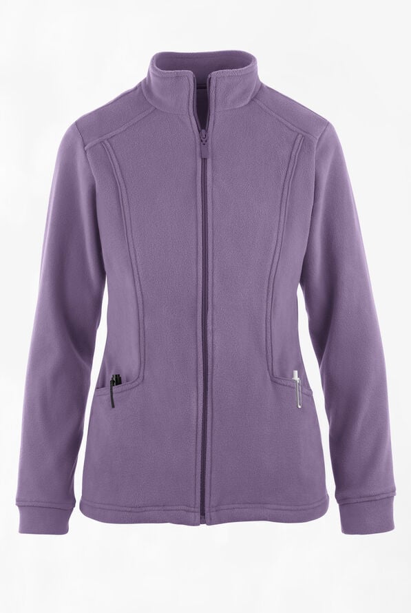 Butter-Soft STRETCH Women's 2-Pocket Zip Front Fleece Scrub Jacket - Purple Dusk - 1